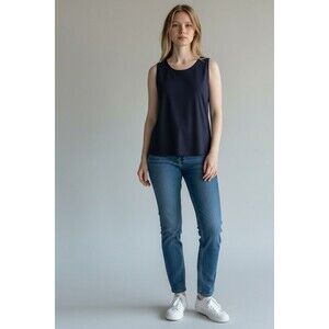 Eileen Fisher NWT Midnight Blue Silk Jersey Scoop Neck Tank Top Layering PP XS